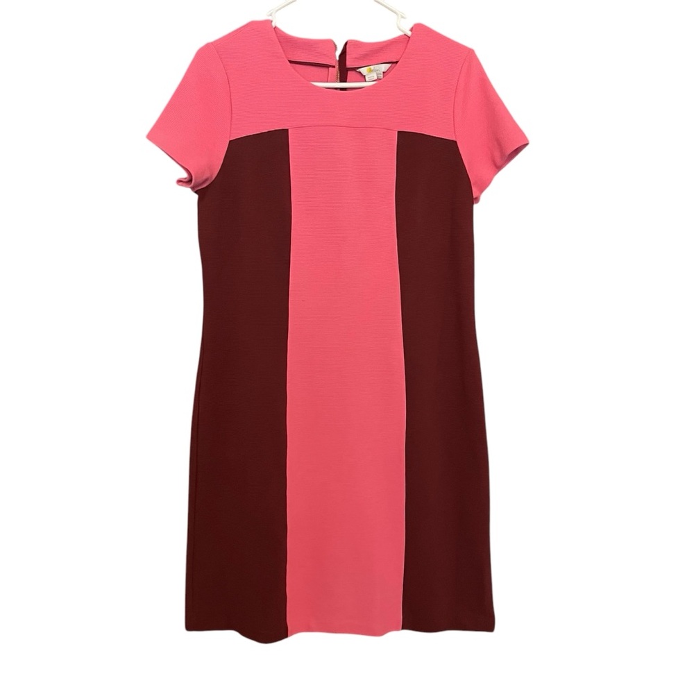 Boden Pink and Brown Sheath Dress Short Sleeve Crew Neck